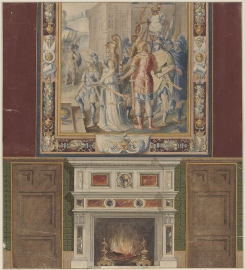 Classical Mural Above Decorative Fireplace