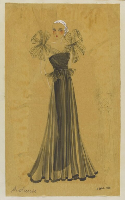 Vintage Black Evening Gown Fashion Sketch