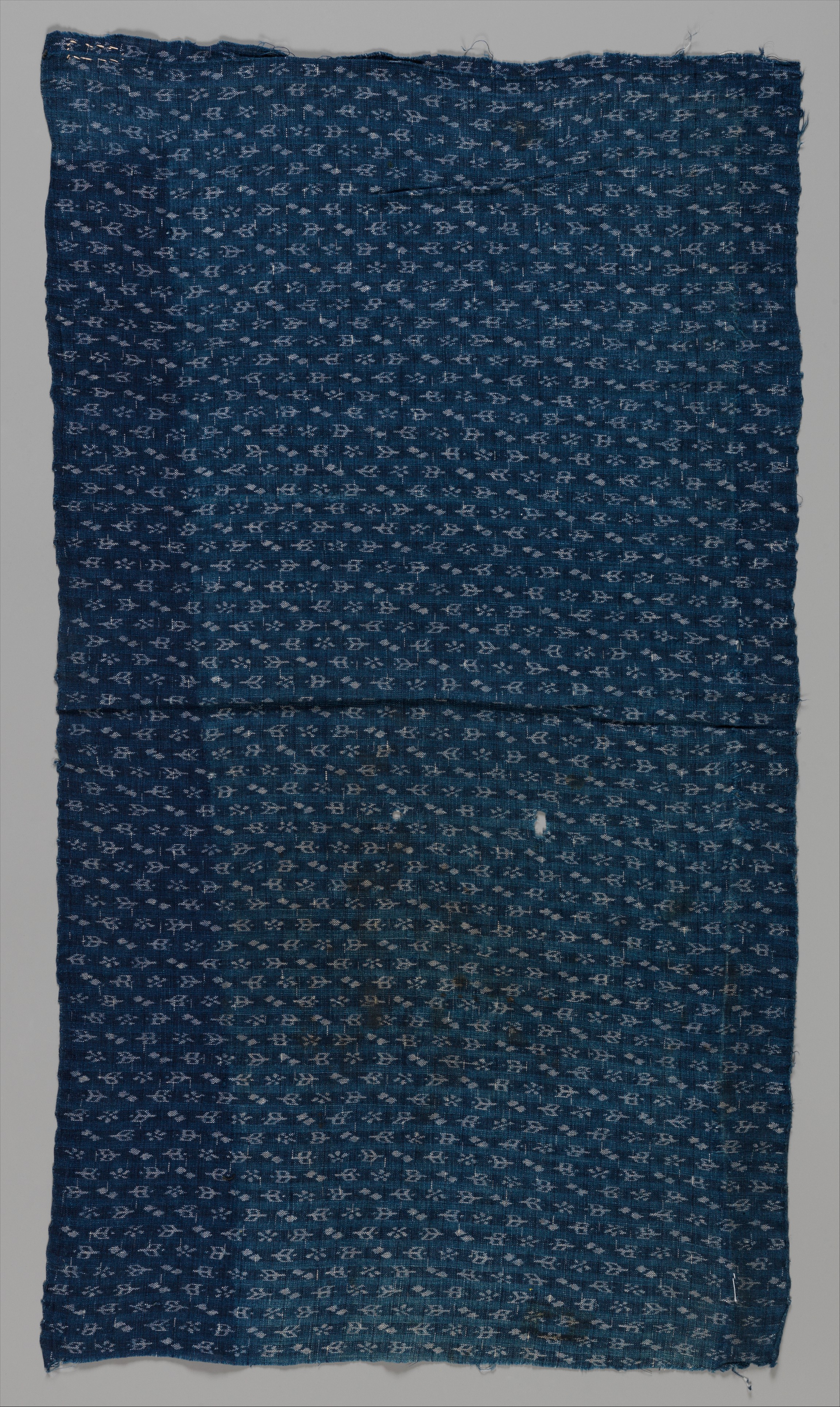 Antique Blue Patterned Textile Fragment