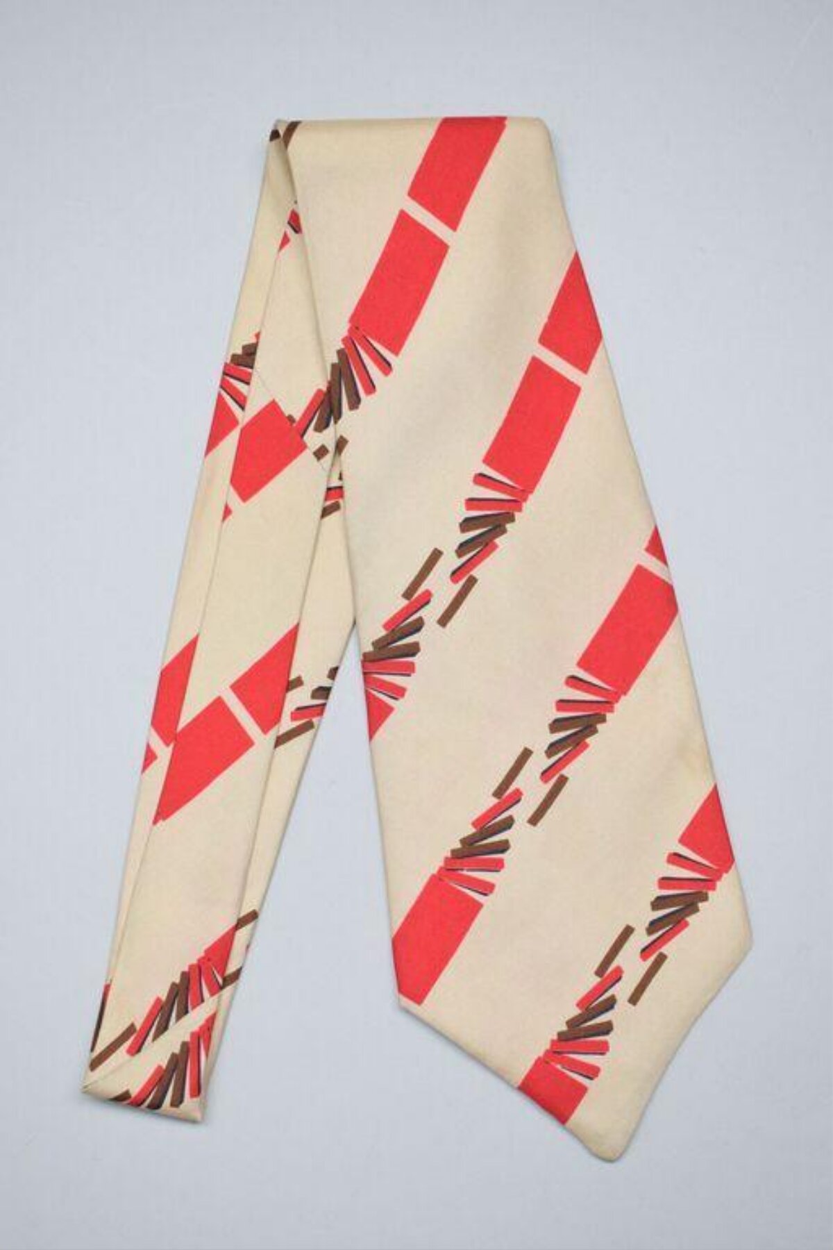 Cream Geometric Patterned Necktie