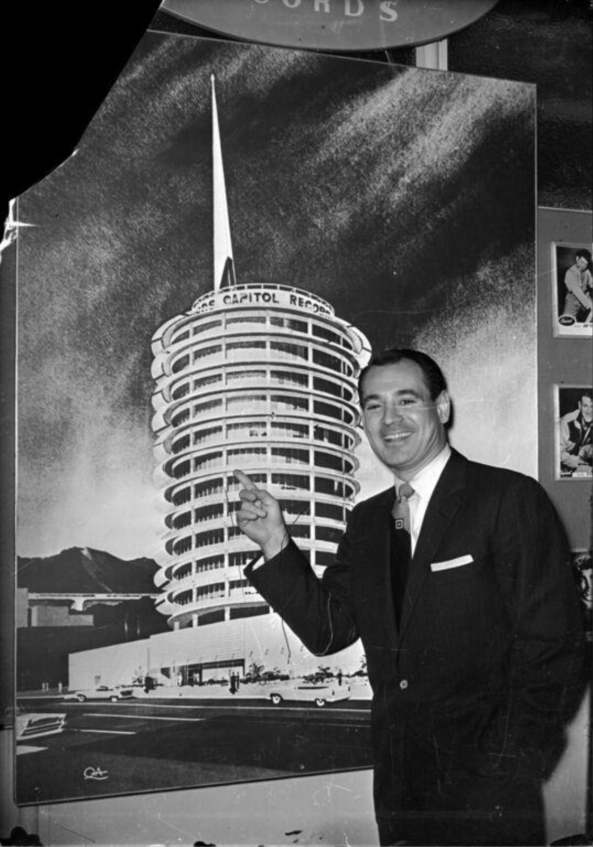 Man Points At Capitol Records Building Rendering