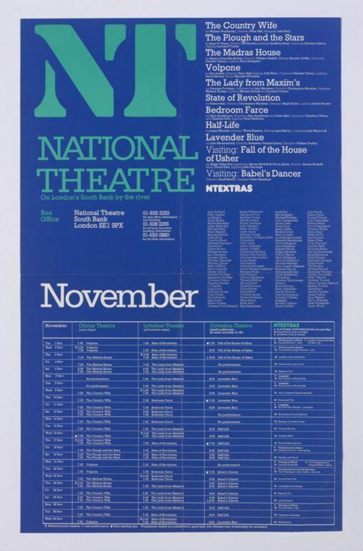 National Theatre November Schedule Poster