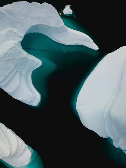 Aerial View of Arctic Icebergs