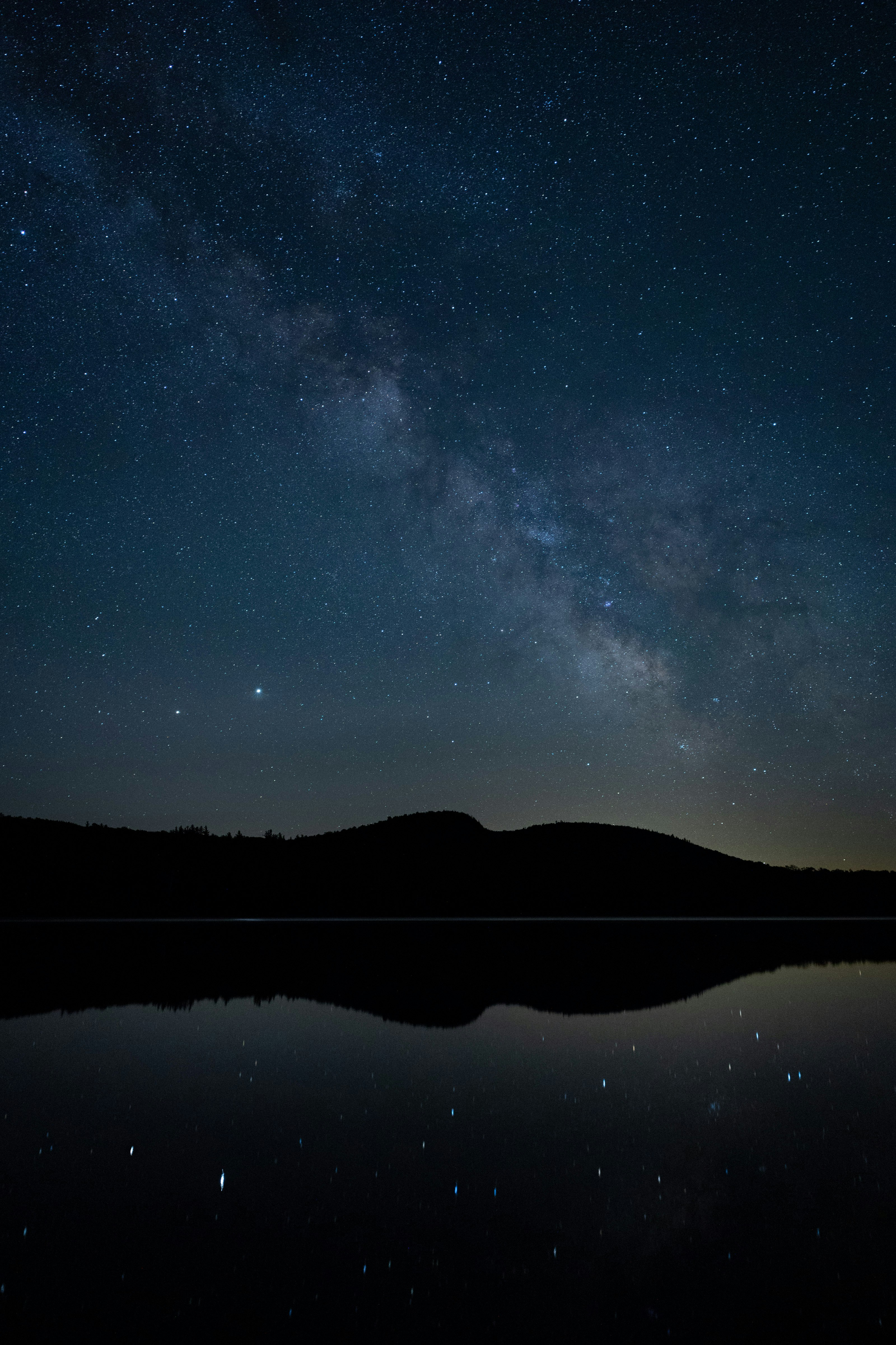 Milky Way Over Lake and Hills