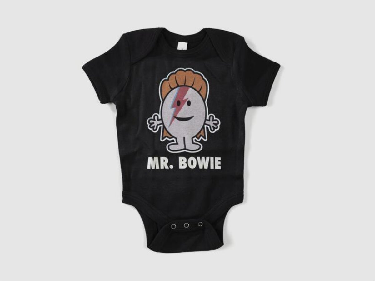 Black Mr. Bowie Print Baby Onesie