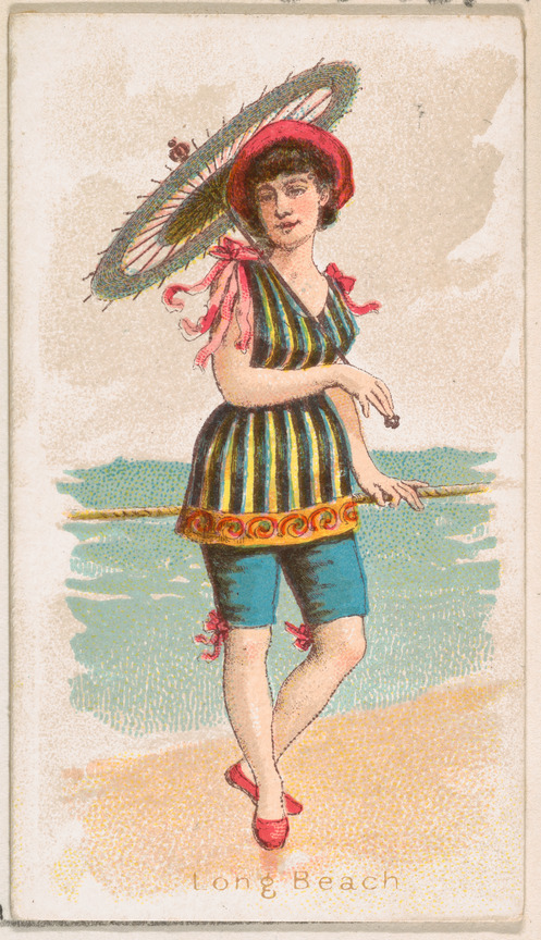Vintage Long Beach Bathing Woman Illustration