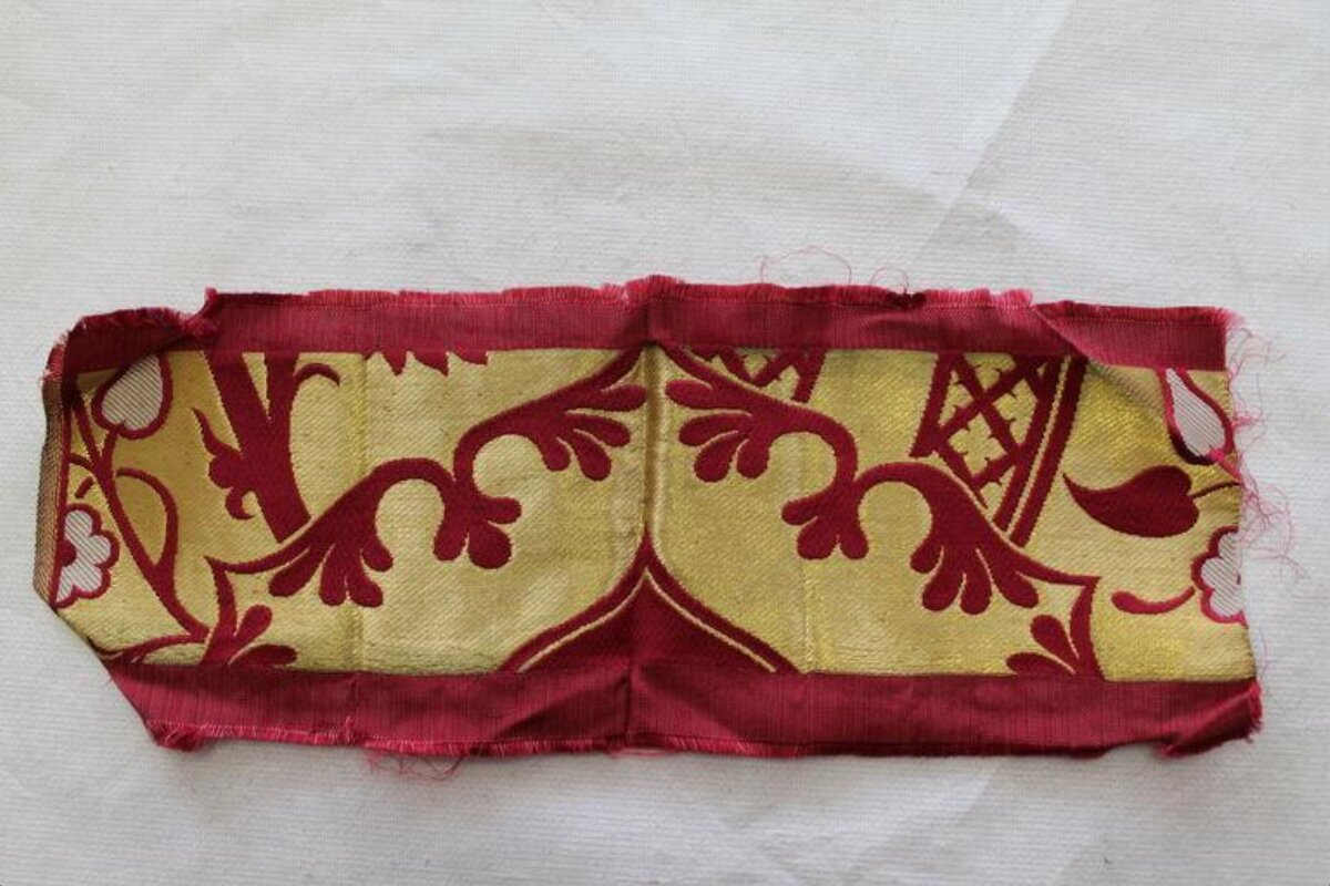 Red Yellow Patterned Textile Fragment