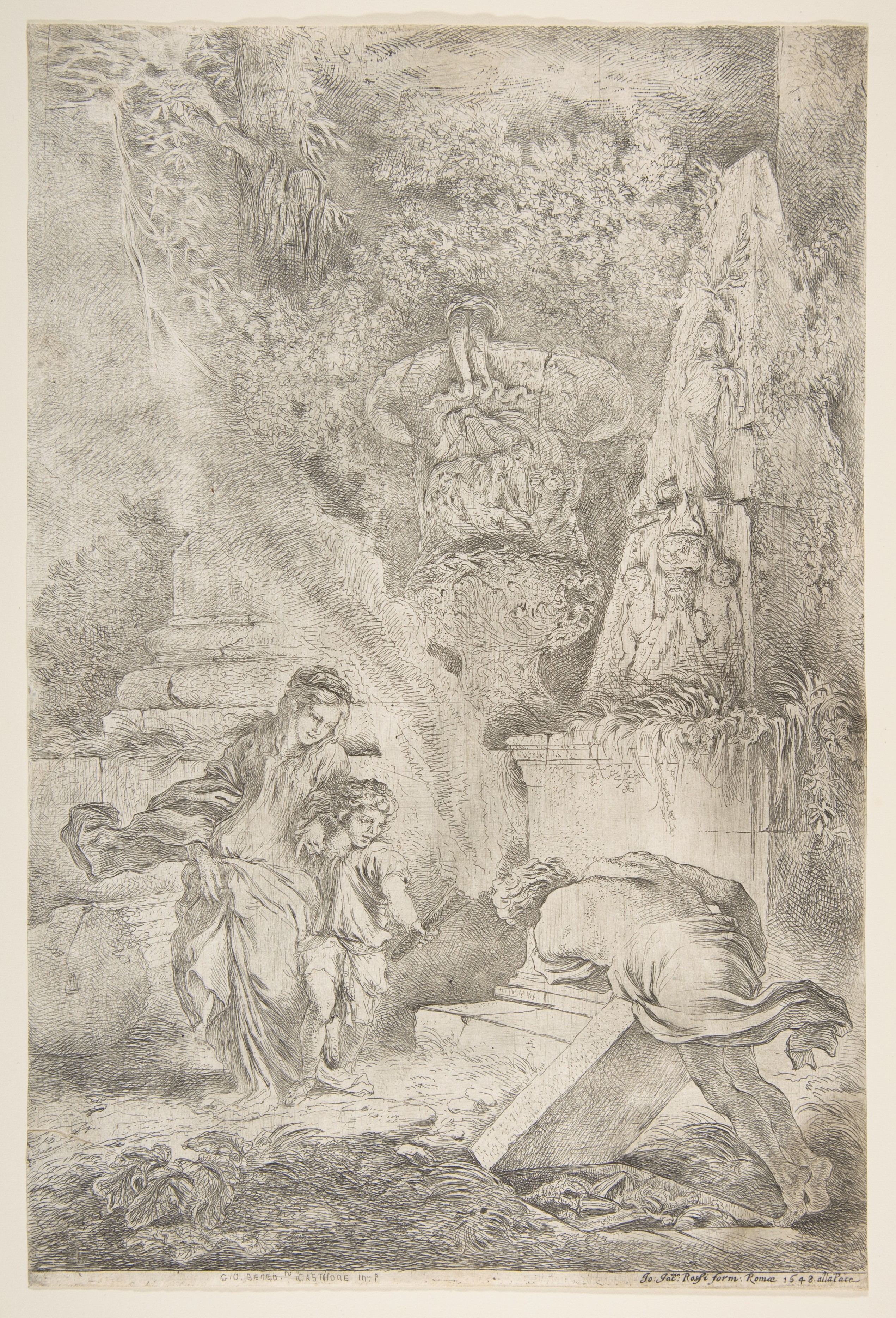 Three Figures Among Ancient Ruins