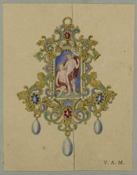Ornate Jeweled Pendant Design Drawing