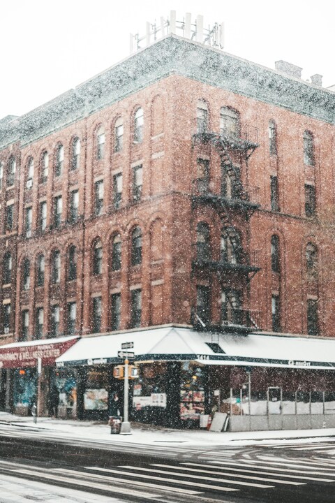 Snowy City Corner Brick Building