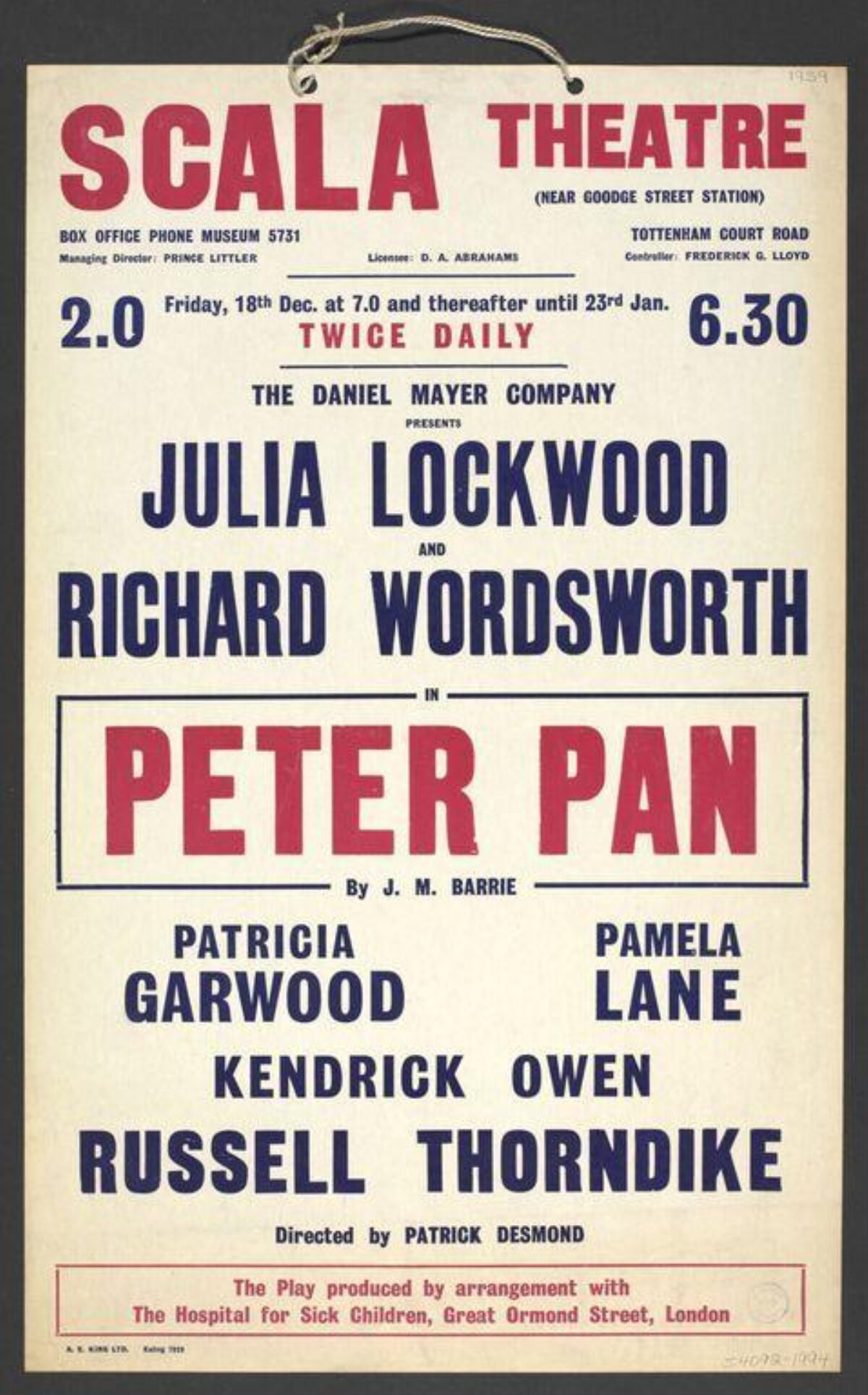 Scala Theatre Peter Pan Play Poster