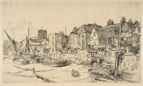 Vintage Riverside Dock Etching