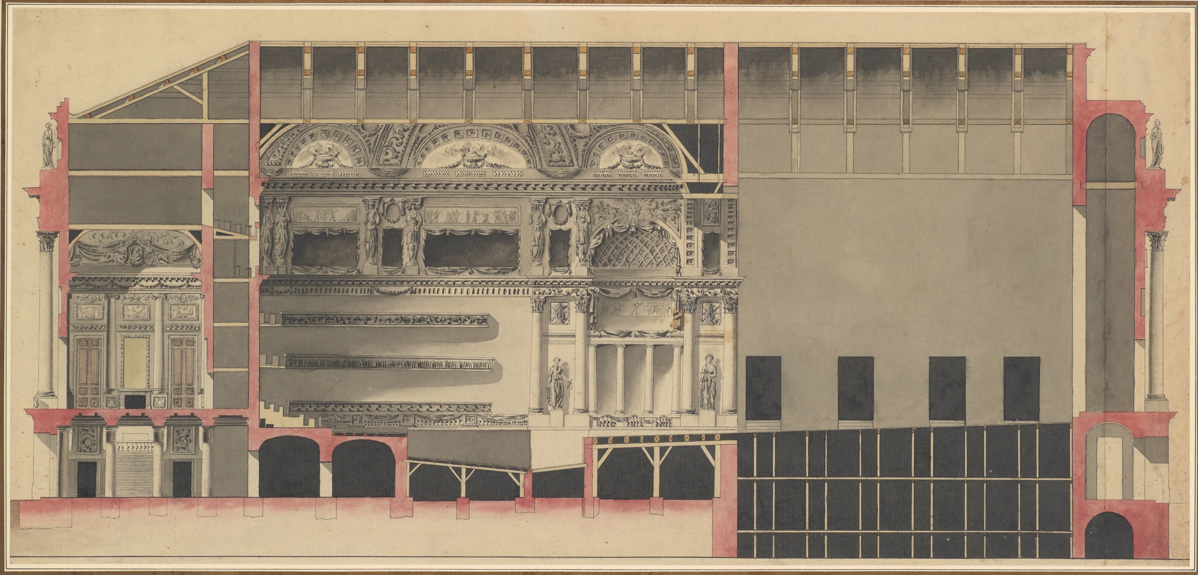 Classical Theater Architectural Section Drawing
