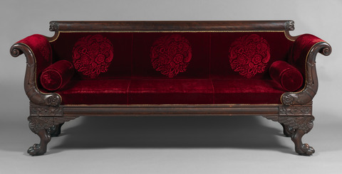Antique Carved Red Velvet Sofa
