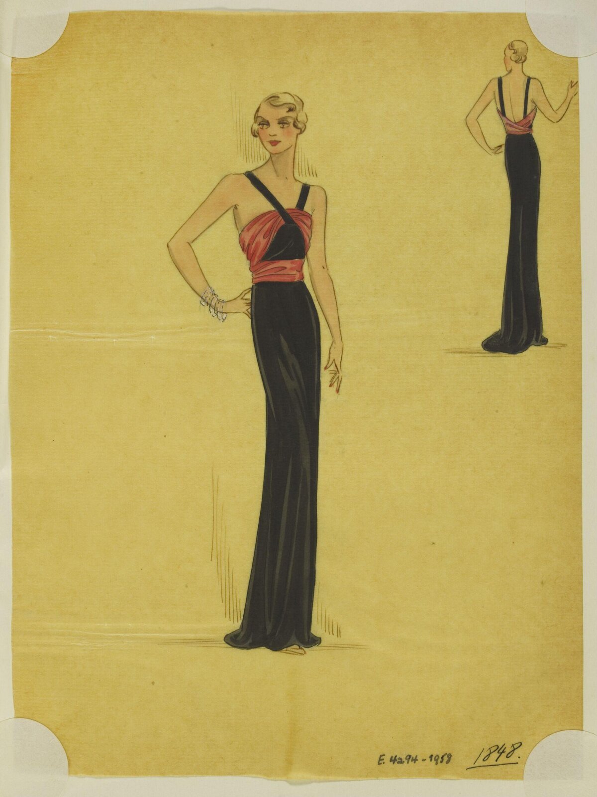 Vintage Evening Gown Fashion Sketch