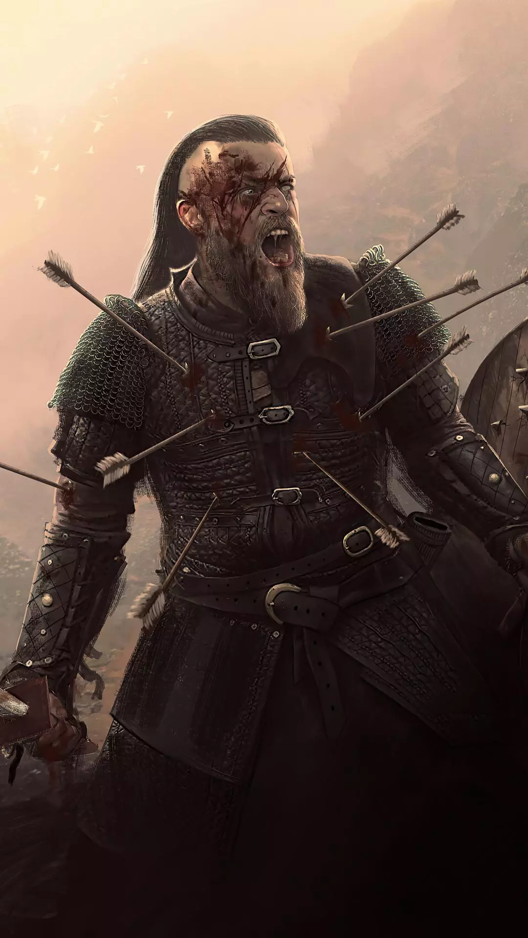 Wounded Viking Roaring in Battle