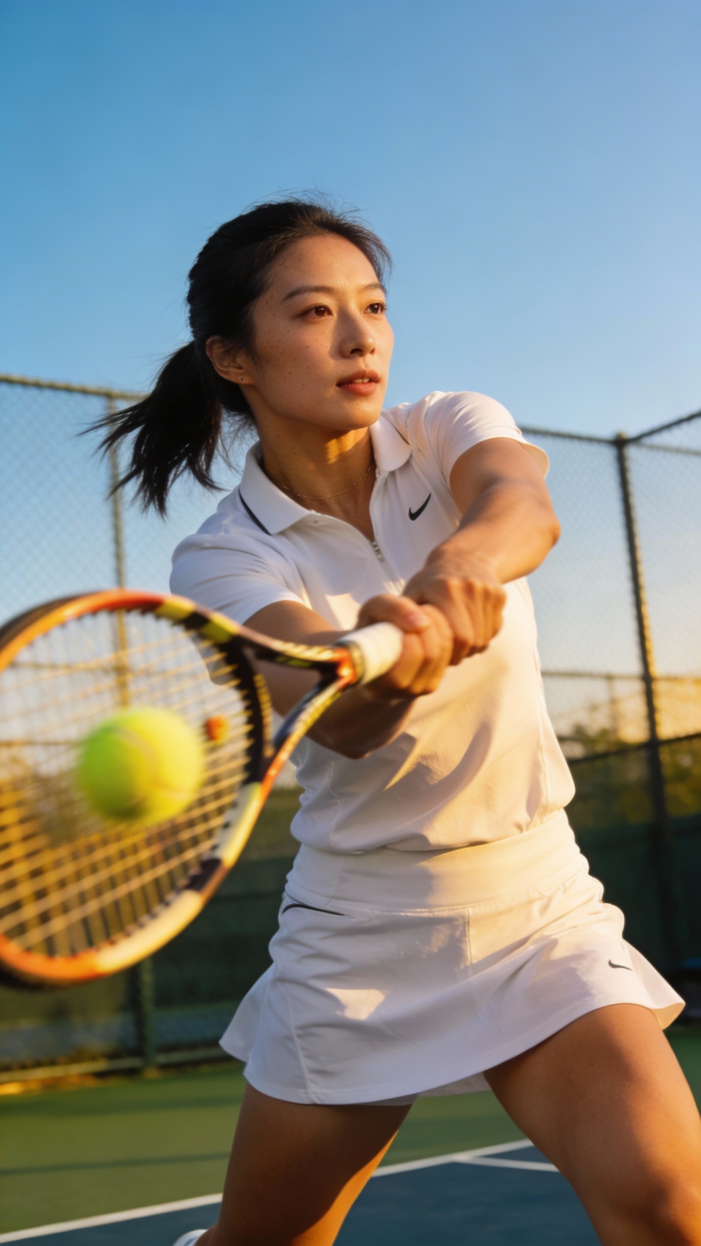 Female Tennis Player Hitting Tennis Ball