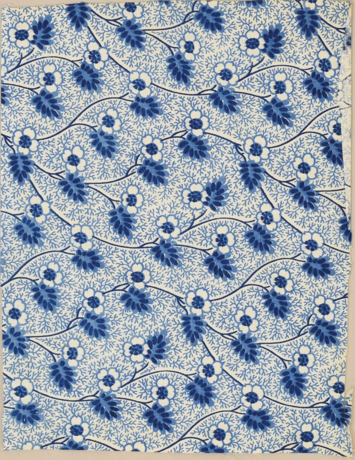 Blue and White Floral Textile Pattern