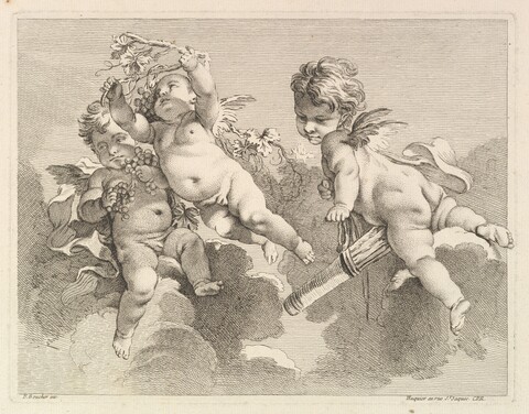 Three Winged Cherubs Engraving