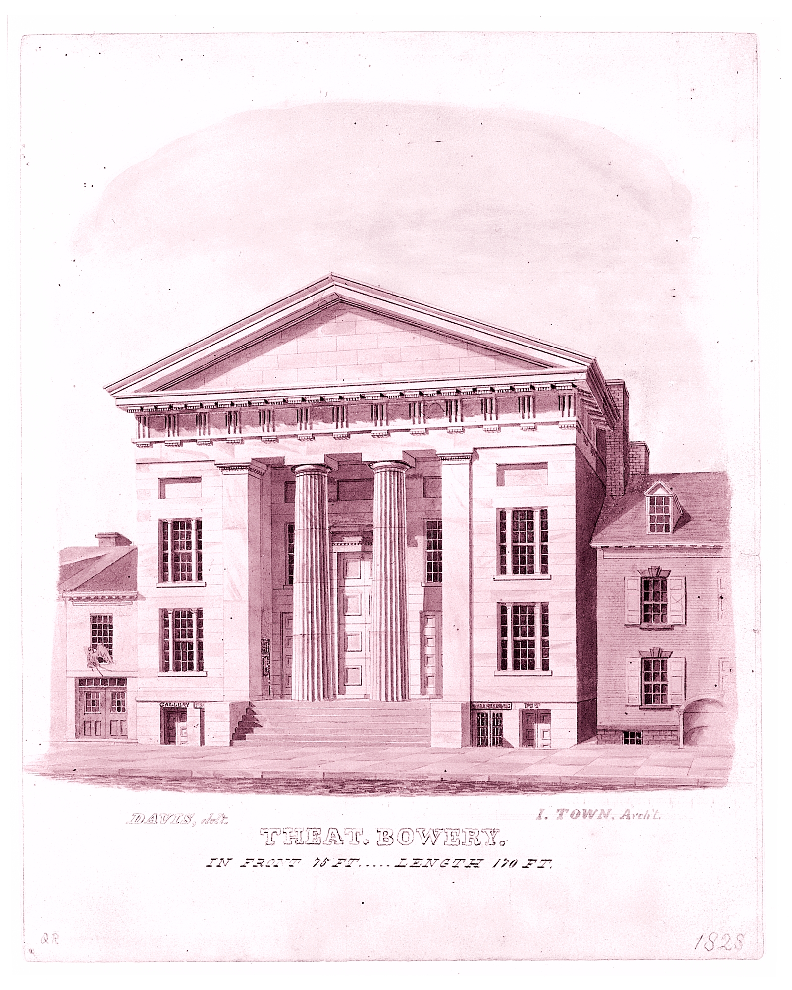 1828 Architectural Drawing of Bowery Theatre