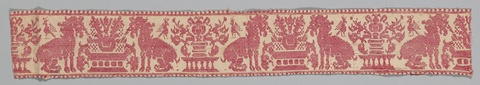 Red Animal Pattern Woven Textile Fragment