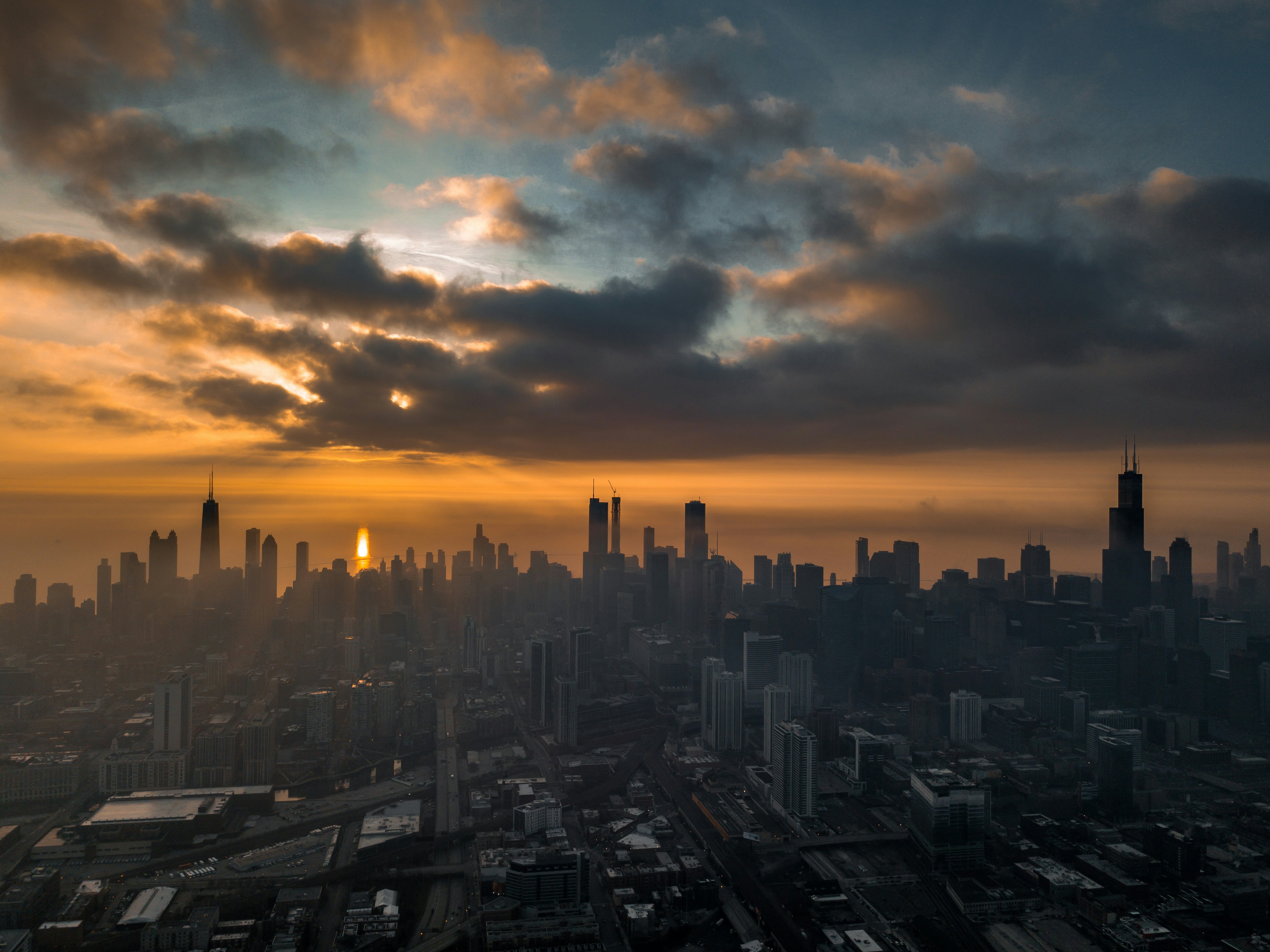 Chicago City Skyline at Sunset