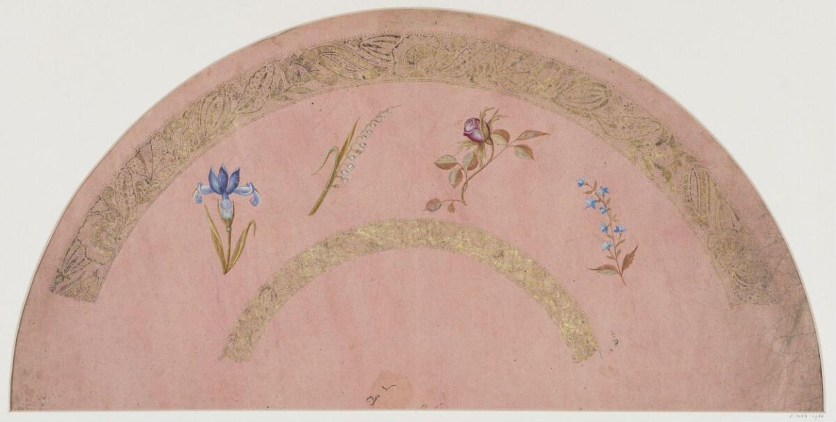 Fan-shaped Floral Drawing on Pink Paper