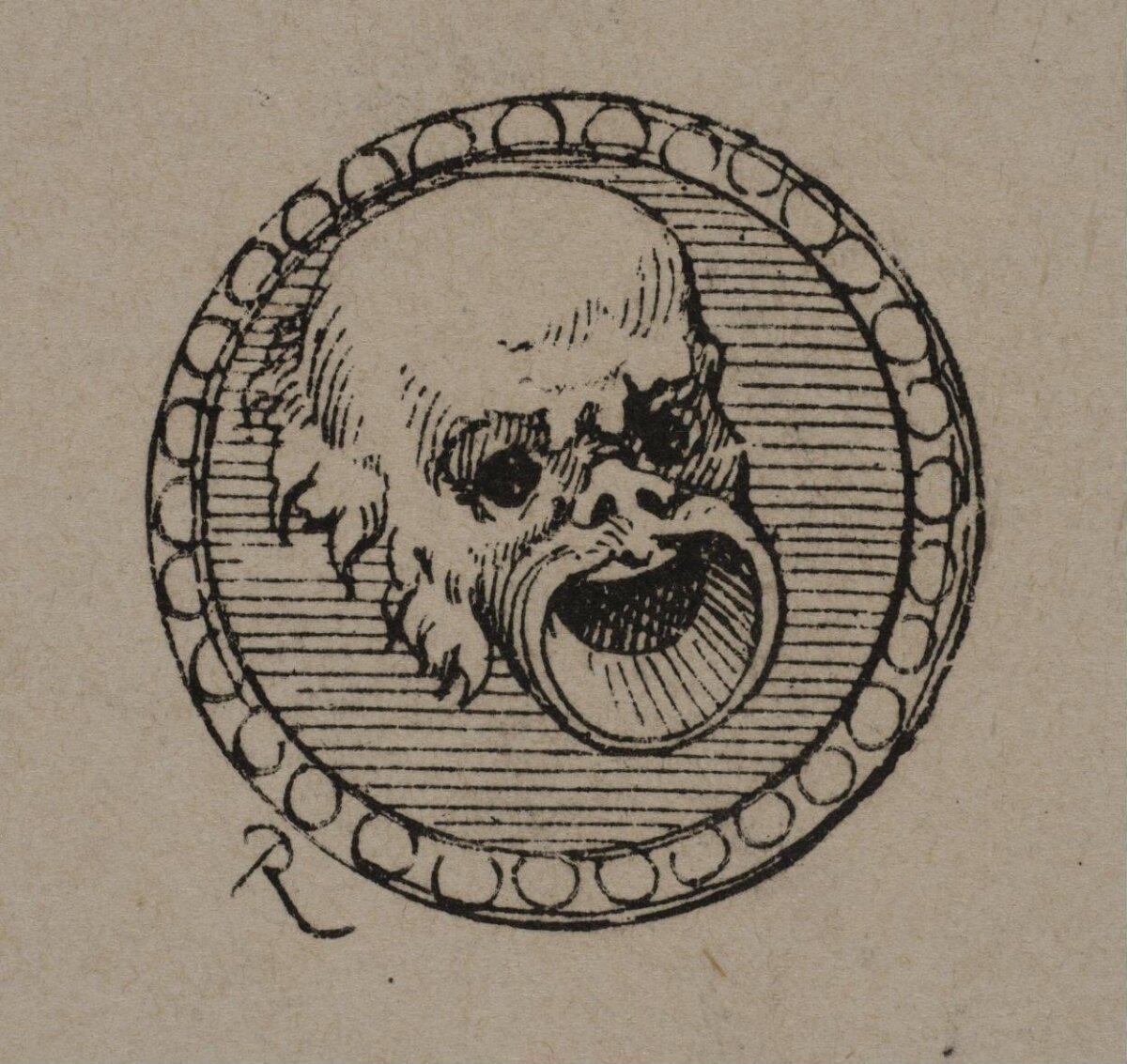 Wood Engraving of Grotesque Head