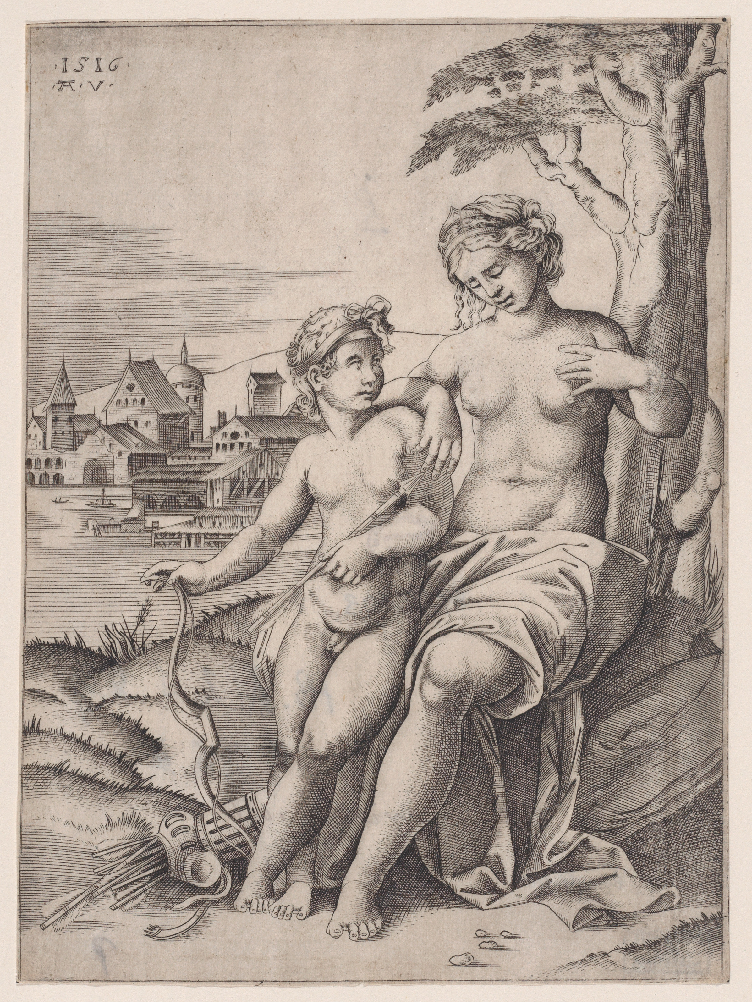 Venus and Cupid 1516 Engraving