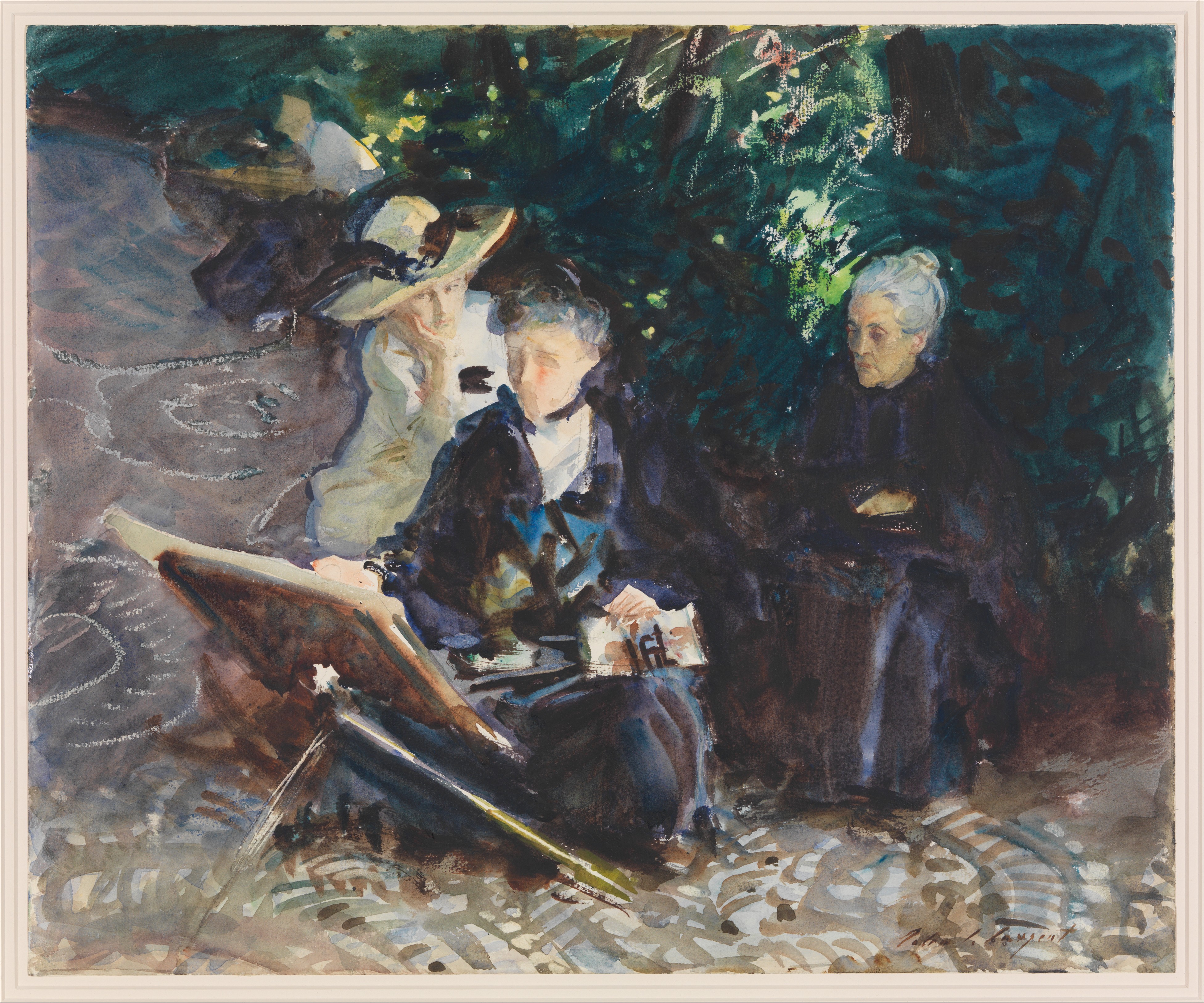 Three Women Sketching Outdoors