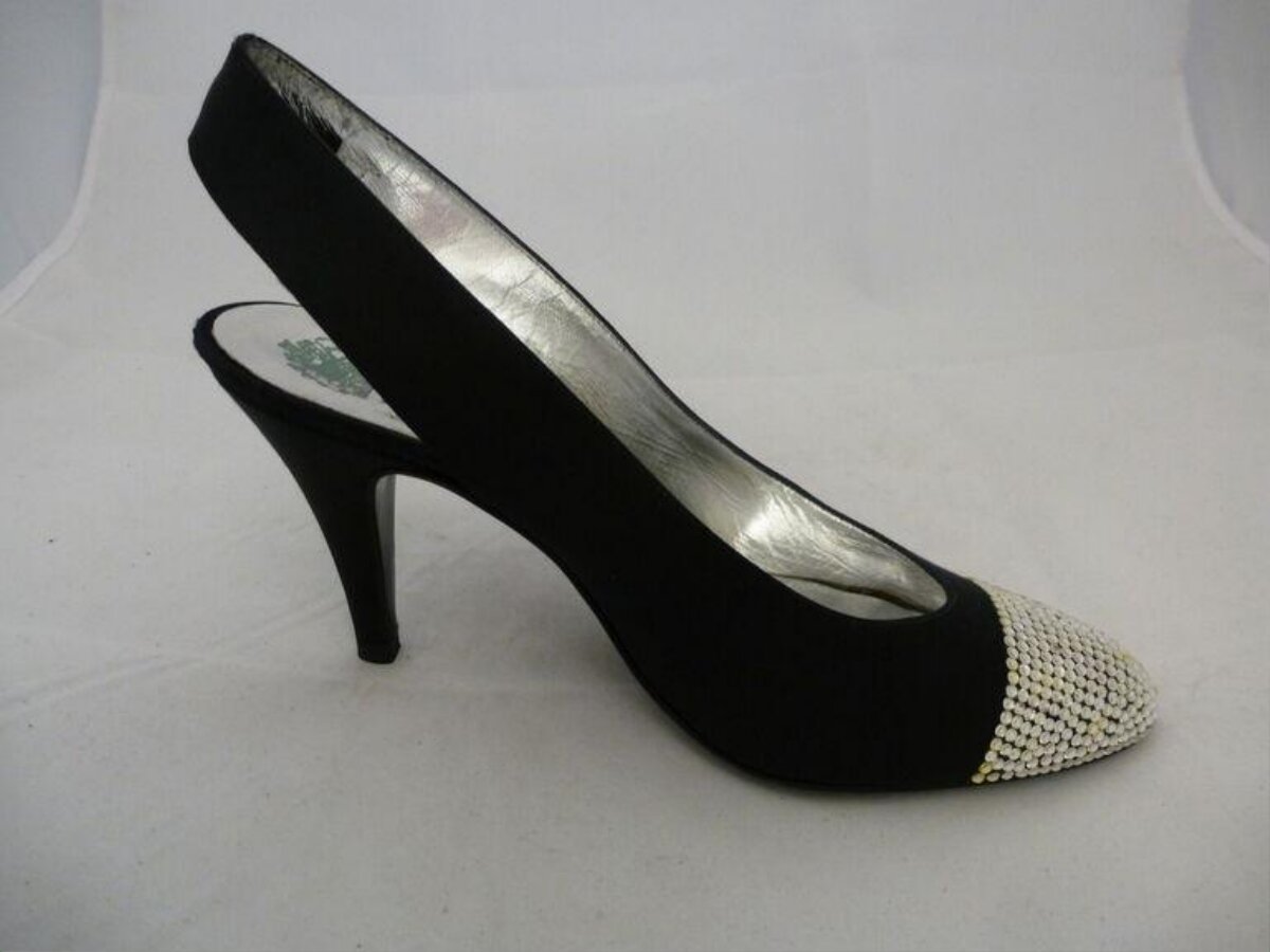Black Slingback High Heel with Rhinestone Toe