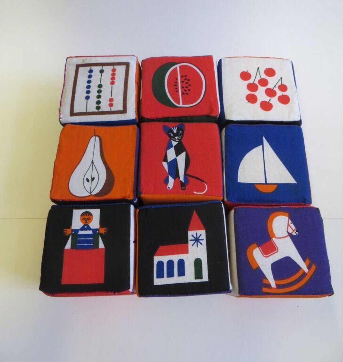 Nine Printed Fabric Children's Blocks