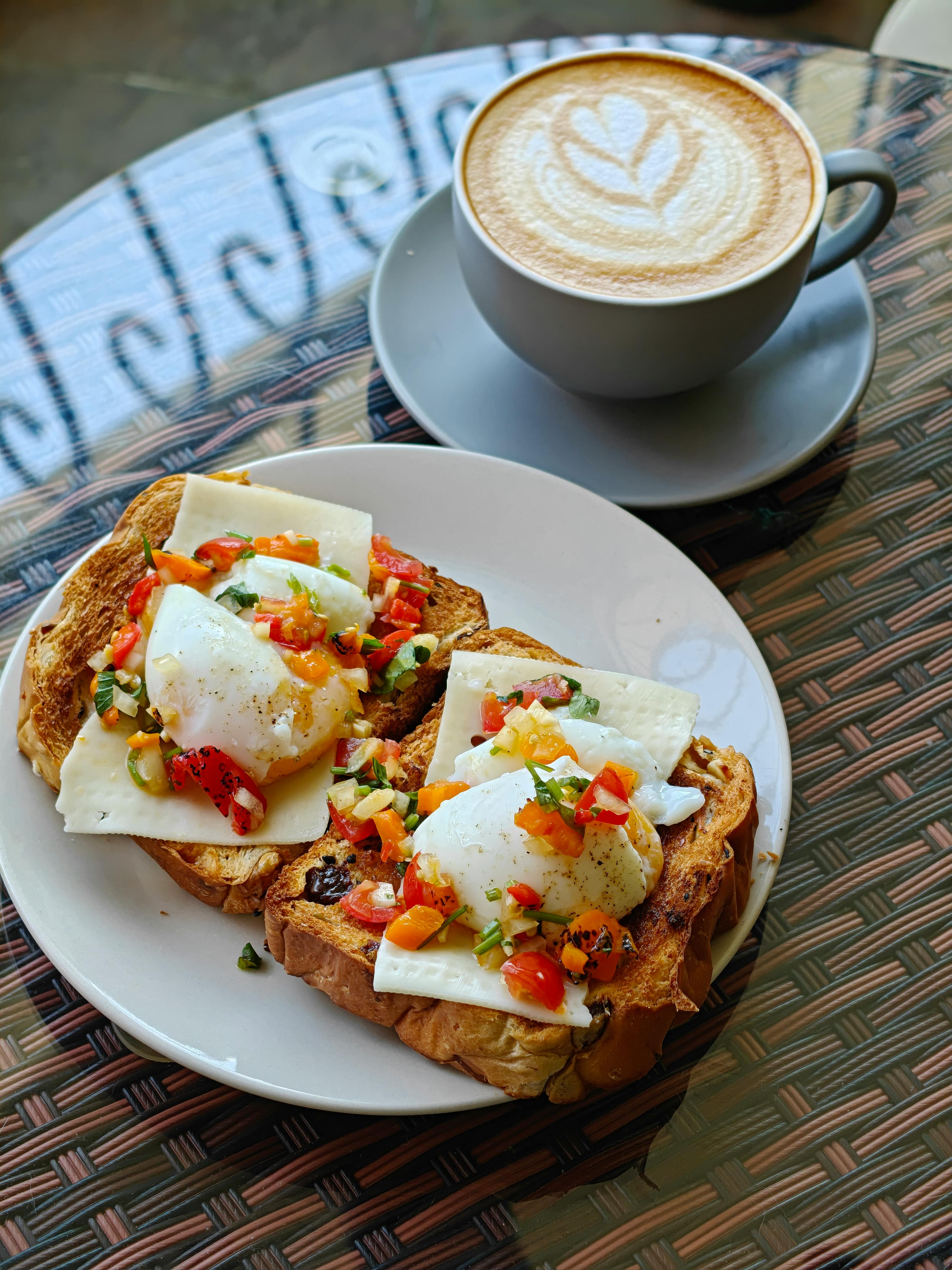 Poached Egg Toast and Latte