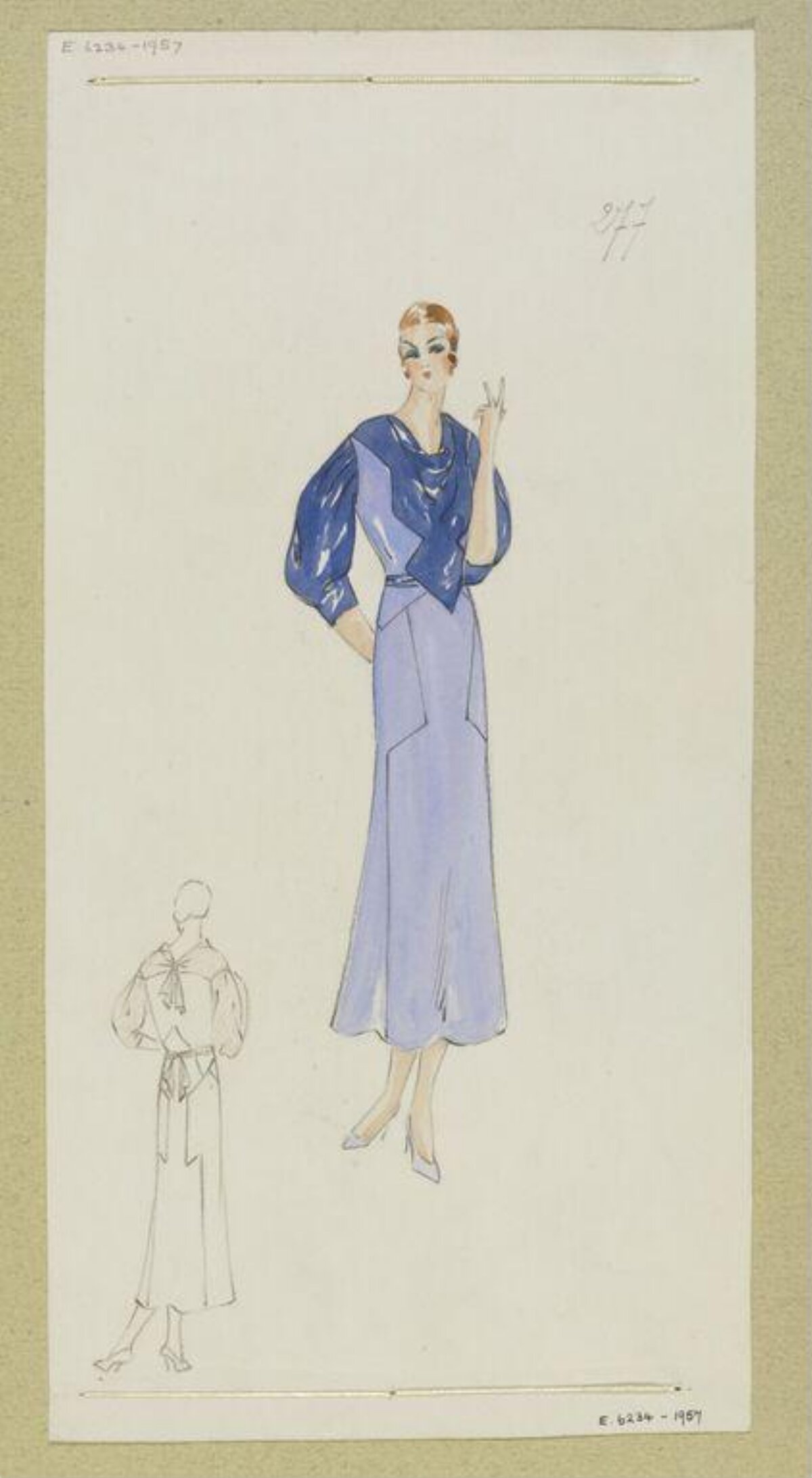 Vintage Blue Dress Fashion Sketch