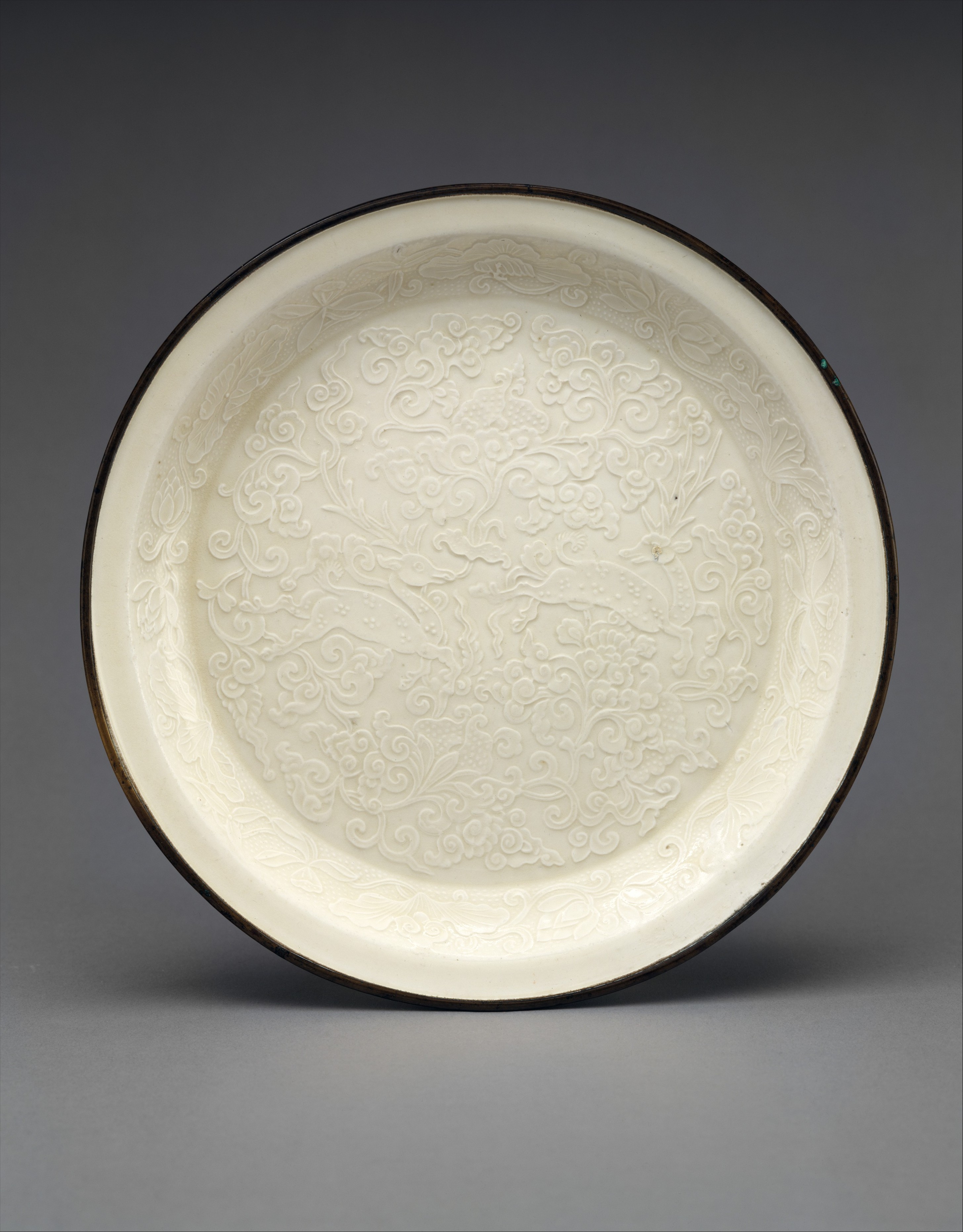 Ancient Carved White Porcelain Plate