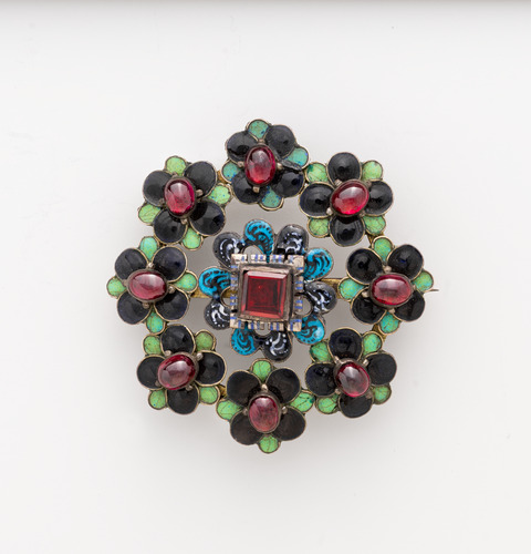 Antique Enamel Garnet Brooch