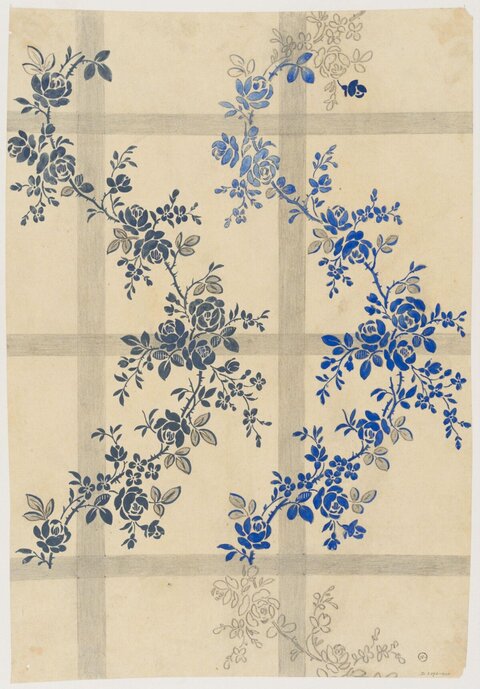 Blue Rose Floral Pattern Sketch