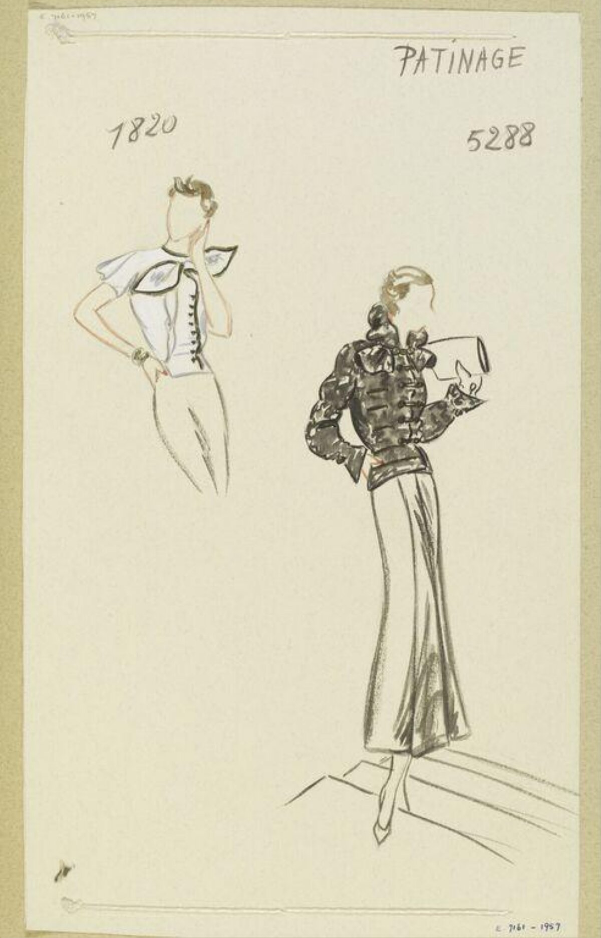 Two Vintage Fashion Design Sketches