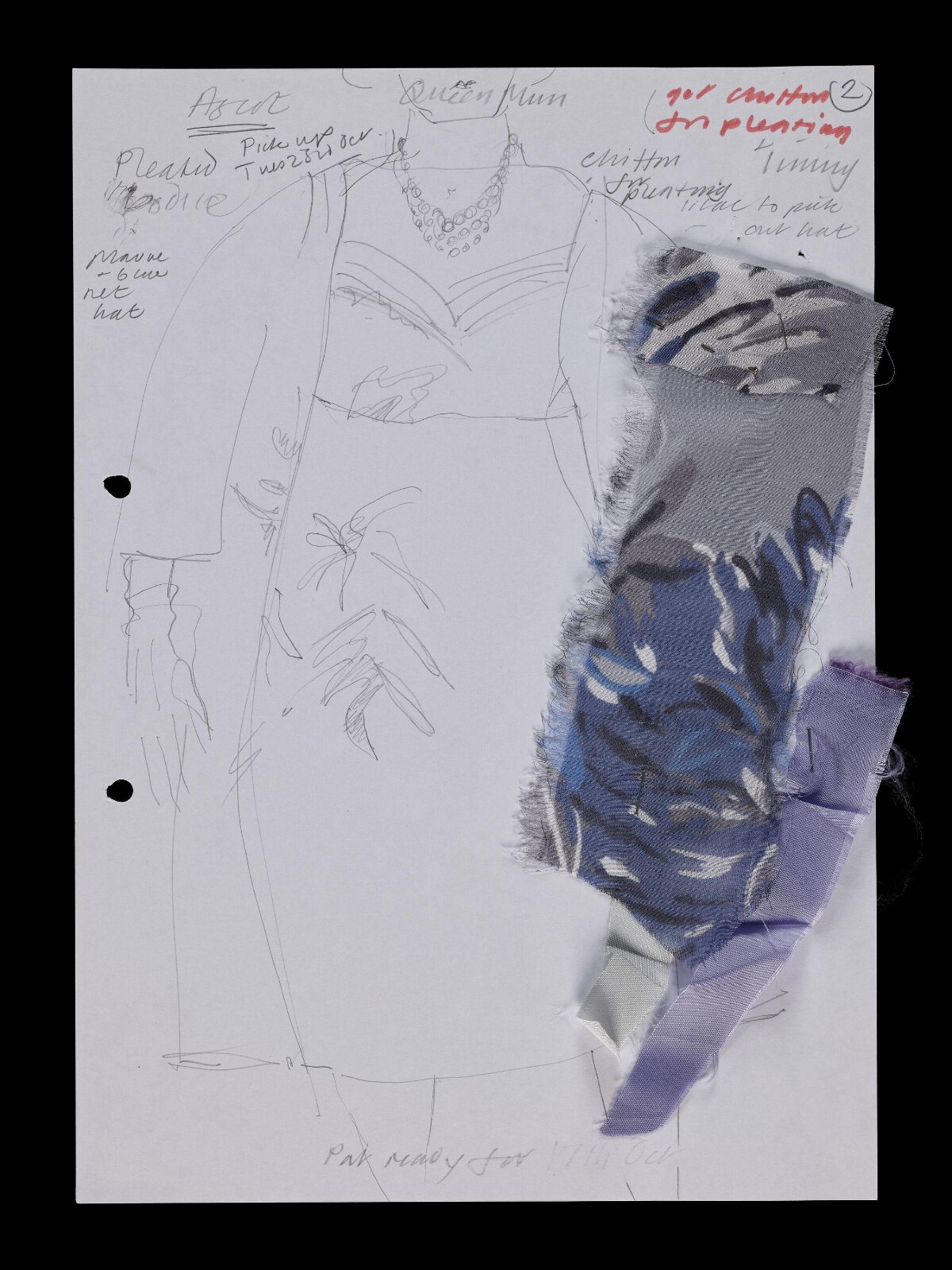 Fashion Design Sketch with Fabric Swatches
