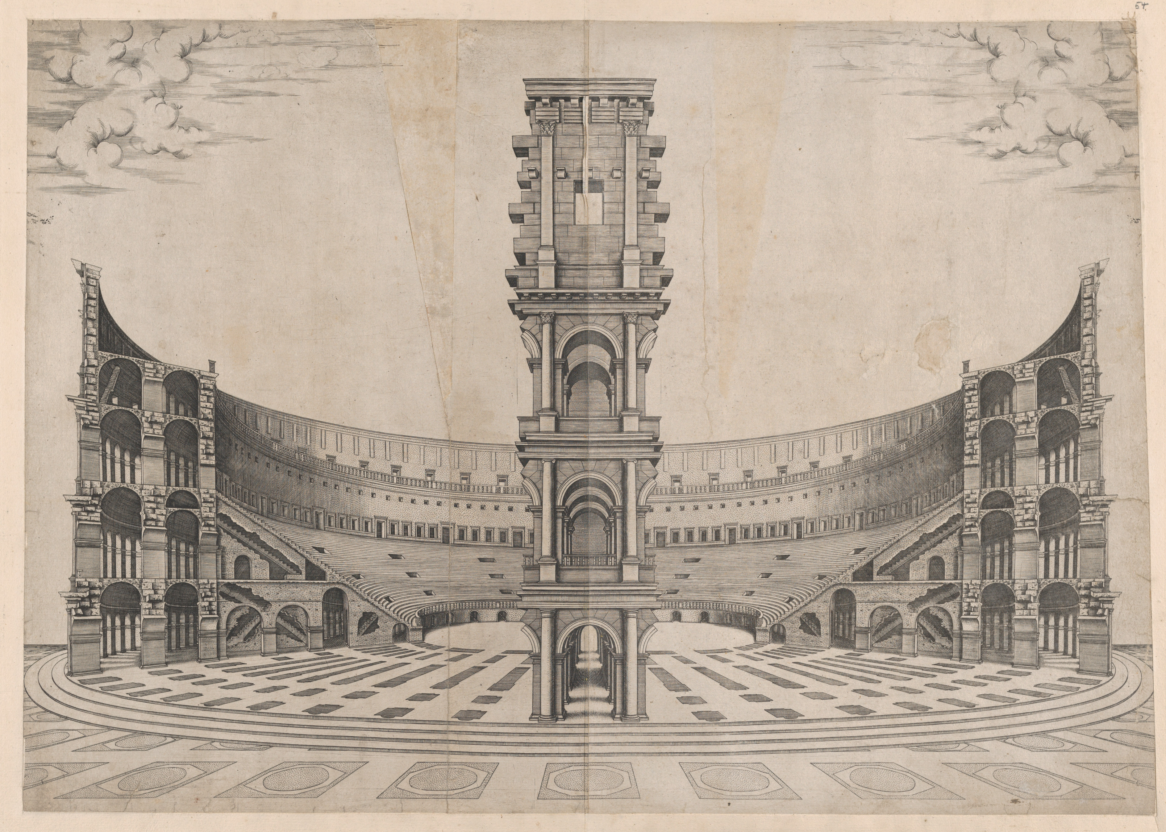 Cutaway View of Colosseum Engraving