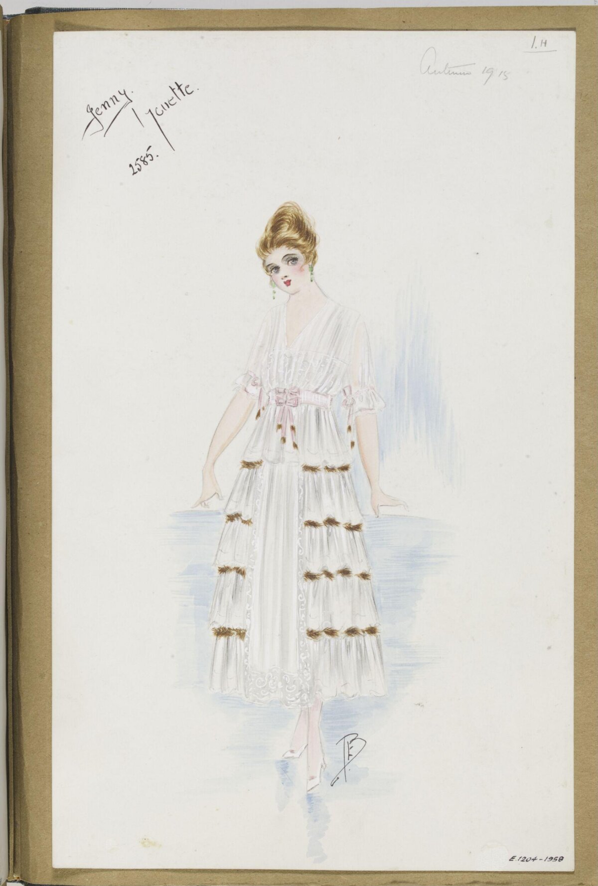 1915 White Dress Fashion Sketch