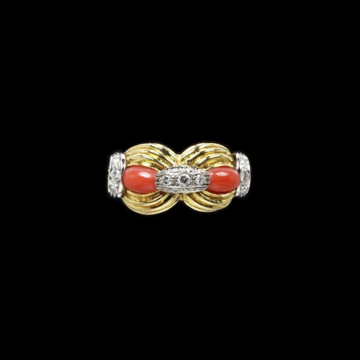 Vintage Coral Diamond Gold Ring