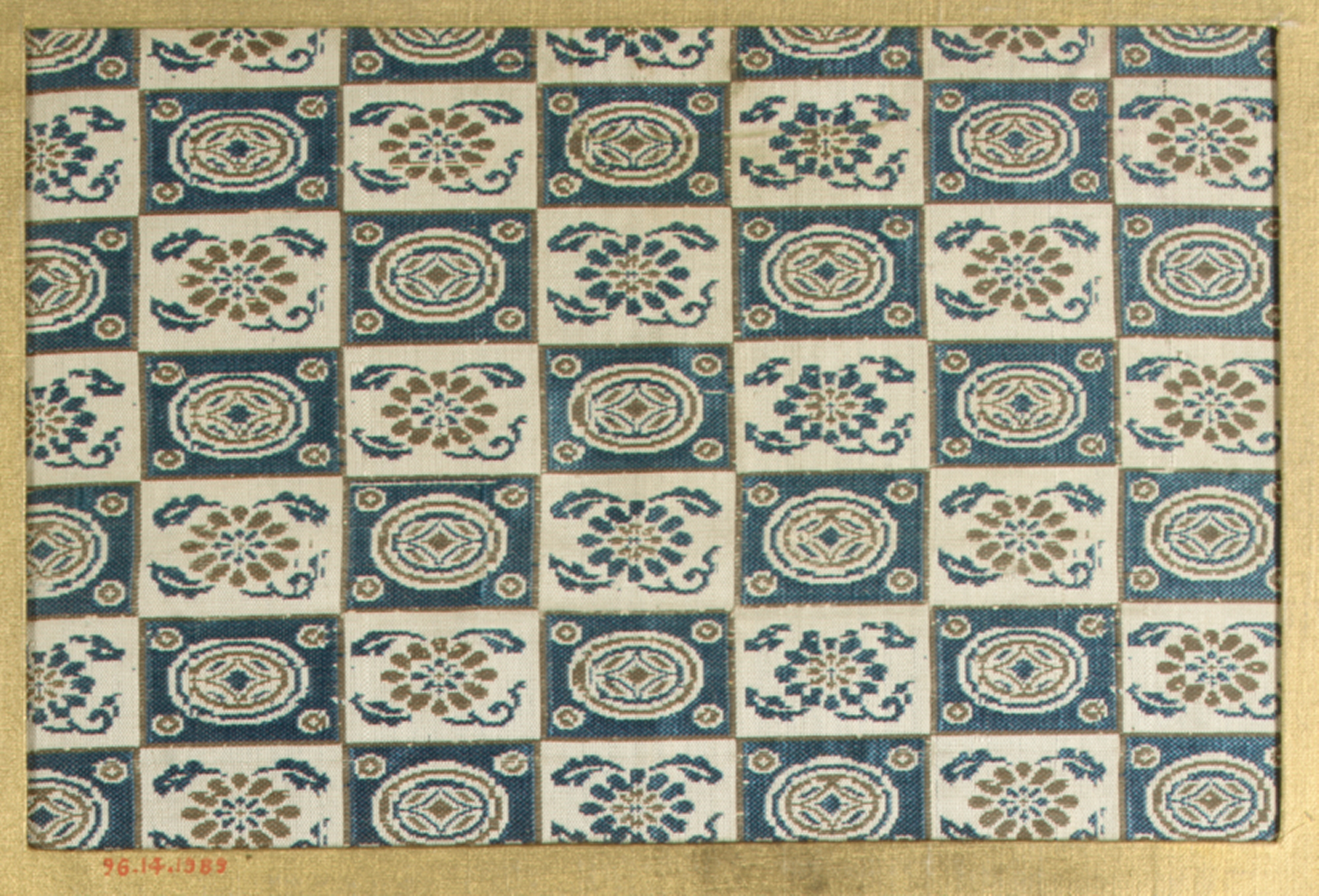 Traditional Blue Floral Grid Textile