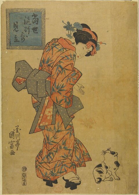 Japanese Ukiyo-e Woman and Cat