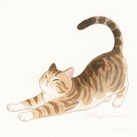 Stretching Brown Tabby Cat