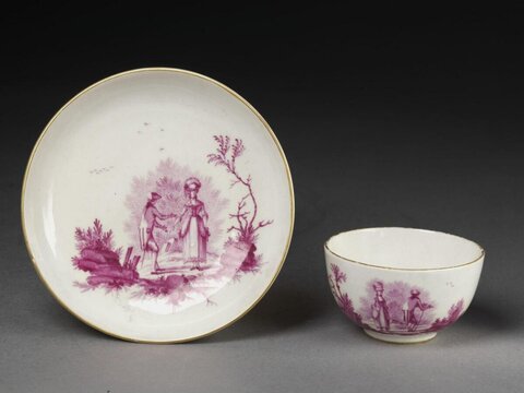 Painted Porcelain Teacup and Saucer