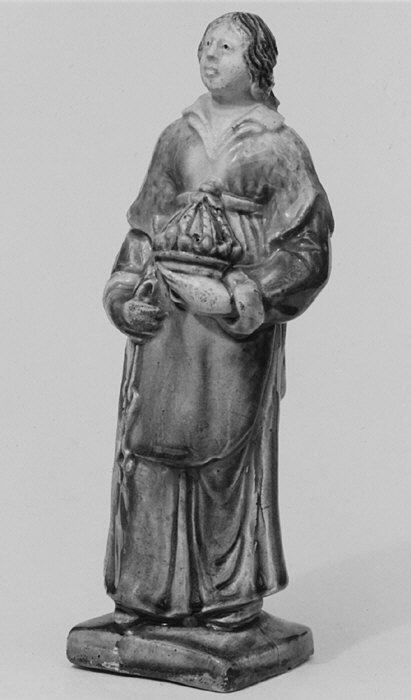 Glazed Ceramic Figure Holding Crown