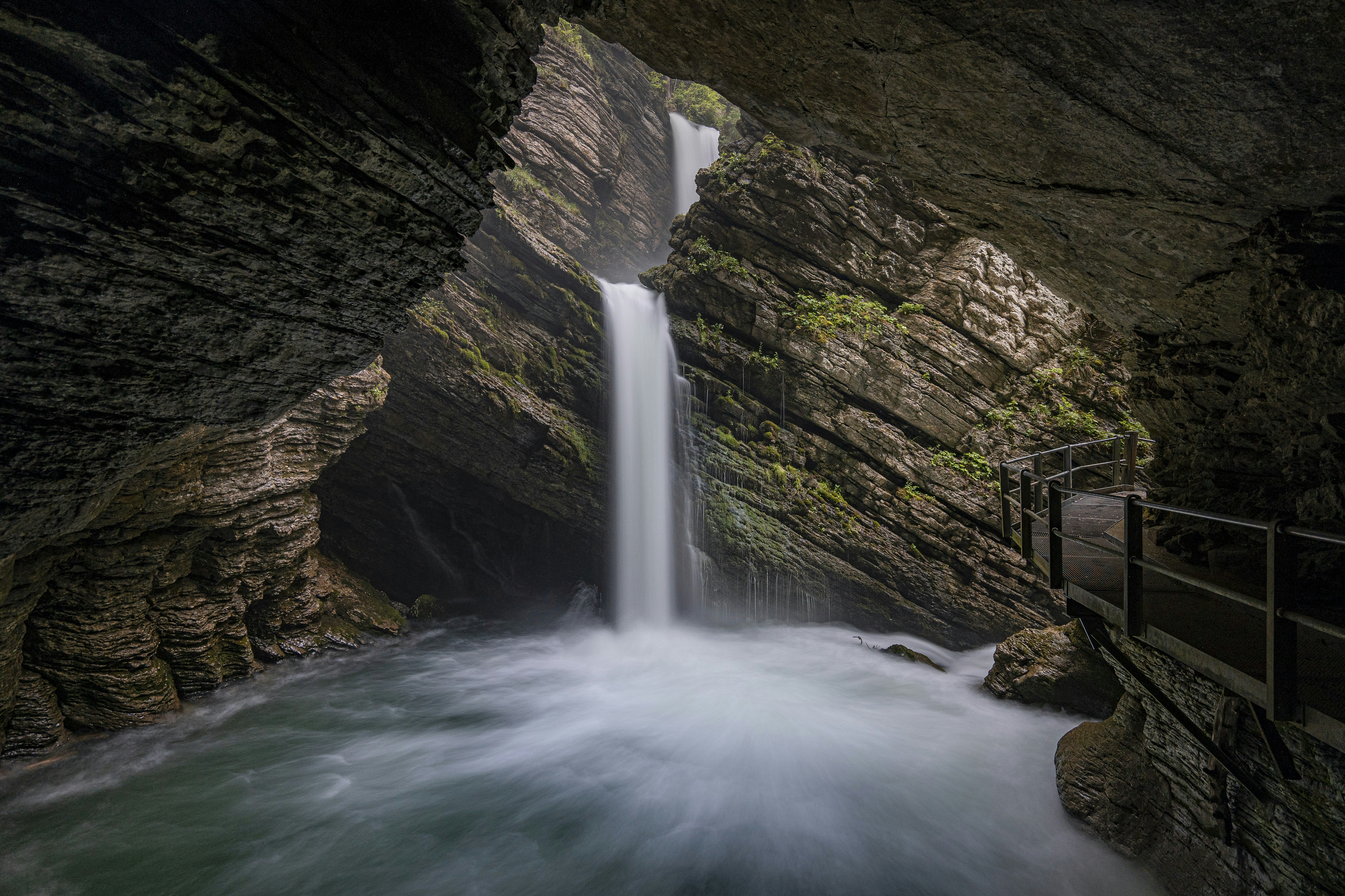 Double Waterfall Seen From Cave