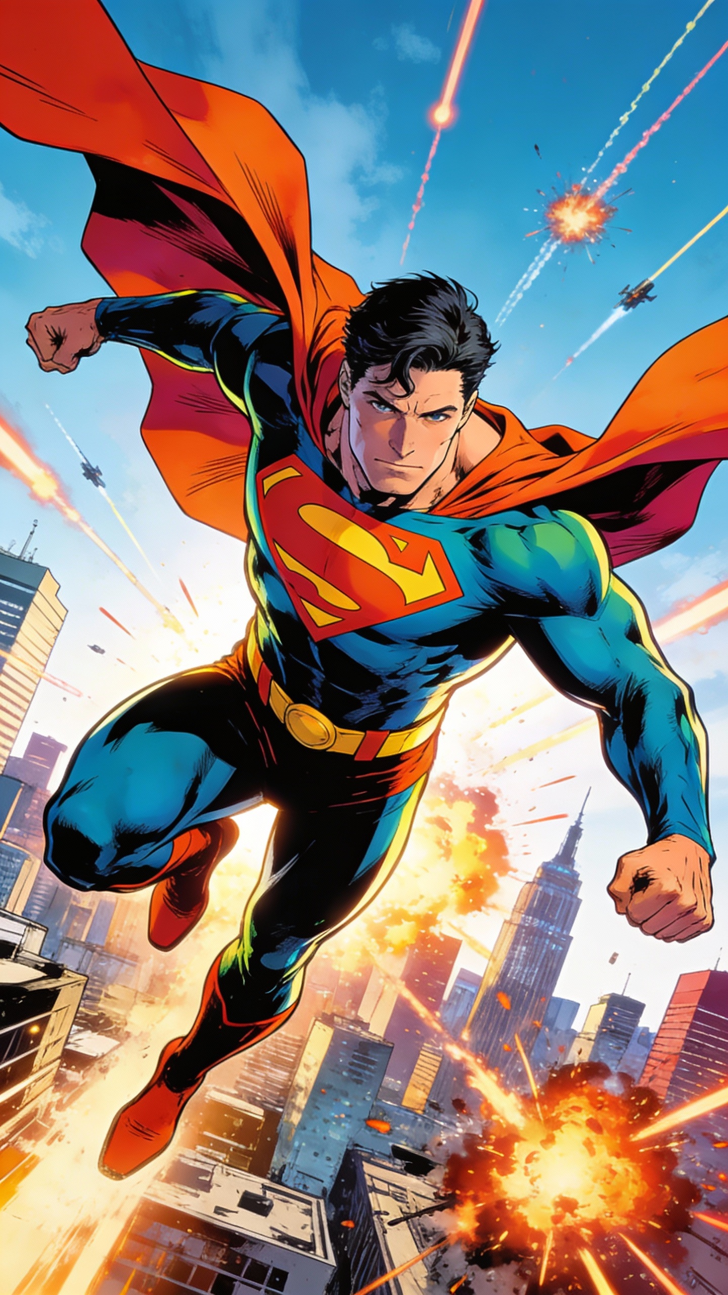 Superman Flying Over City
