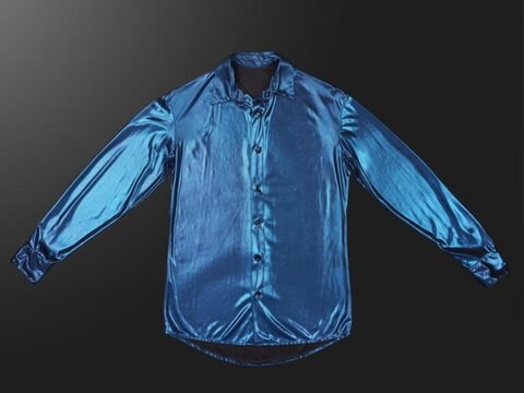Blue Shiny Long Sleeve Button Shirt